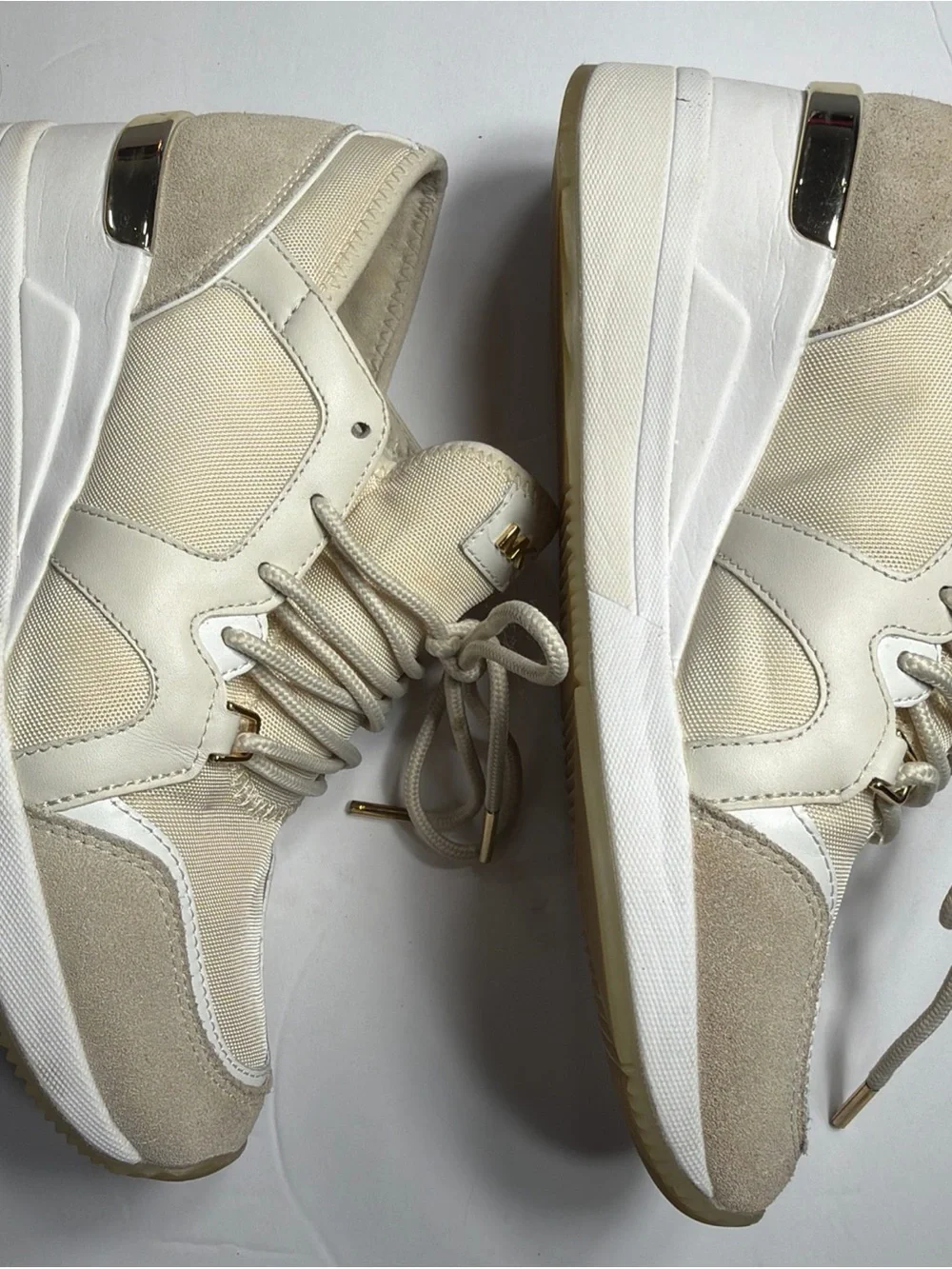 Michael Kors Cream and Gold MK Lace-Up Sneakers